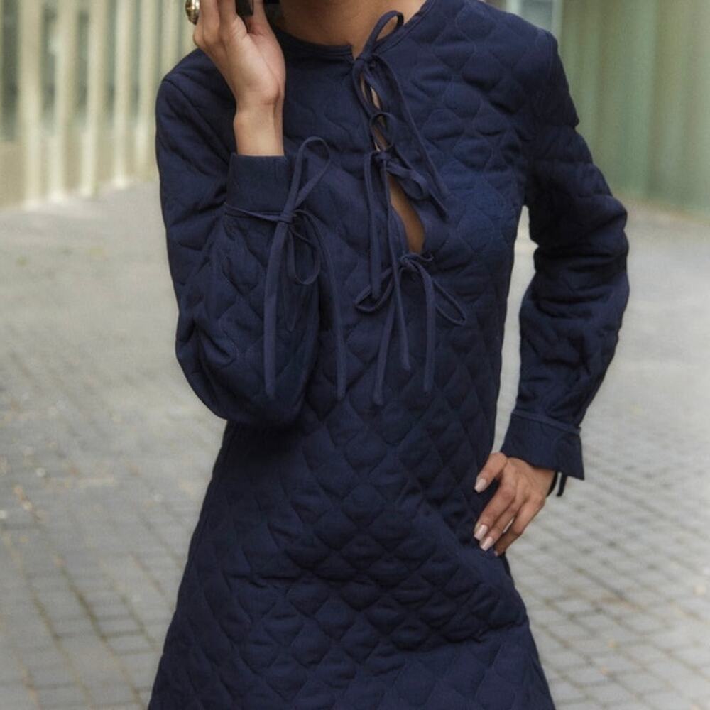 Carmen Says Chelsea Navy Padded Mini Dress NWT - S - Picture 2 of 4